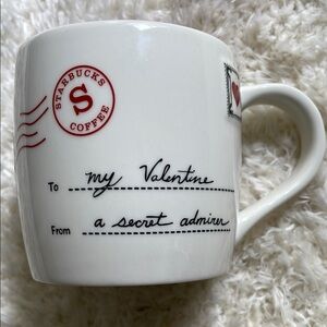 Starbucks White Valentine's Mug with Red Accents